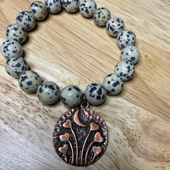 Dalmatian Jasper Beads (10 mm) with Copper Moon/Hearts Charm - Picture 5 of 12